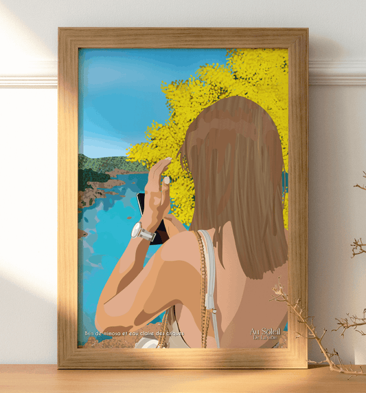 Affiche -  Brin de mimosa et eau claire des criques