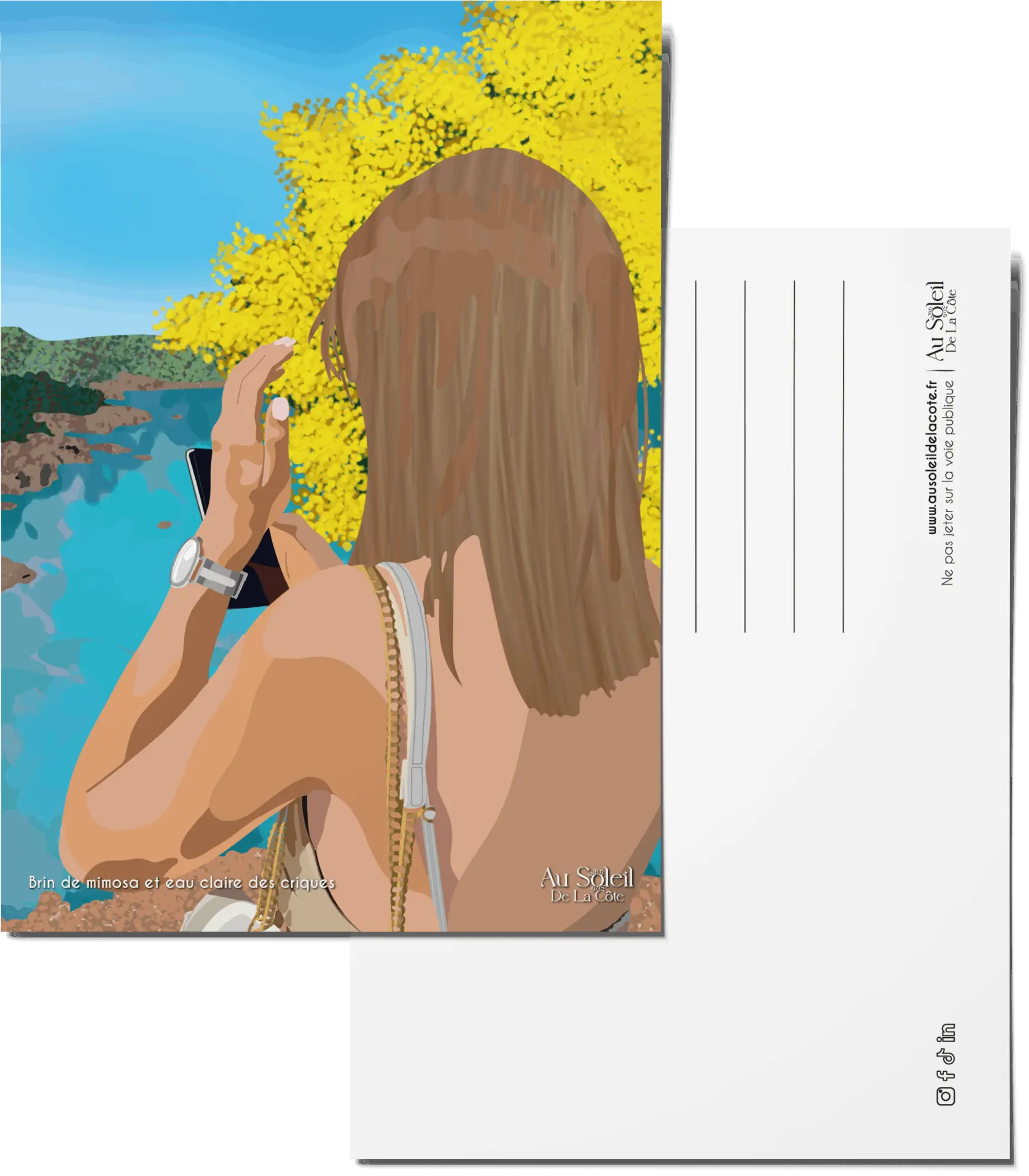 Carte Postale - Brin de mimosa et eau claire des criques