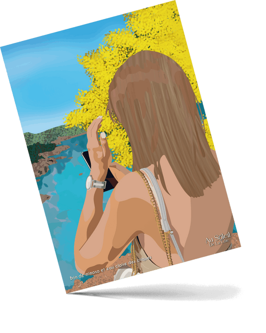 Affiche -  Brin de mimosa et eau claire des criques