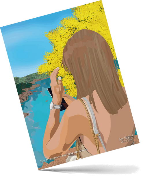 Carte Postale - Brin de mimosa et eau claire des criques